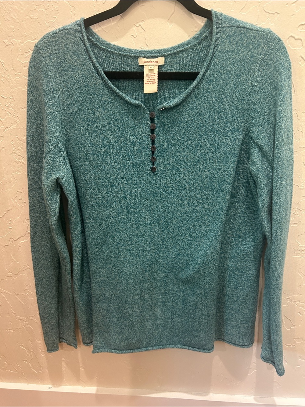 Sundance Teal Button-Placket Long Sleeve Knit Top